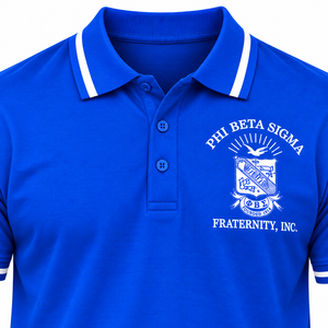 Phi Beta Sigma <b>Polo</b> Royal Blue Short Sleeve Collared <b>Shirt</b> <b>Striped</b> Trim Button Placket Athletic Casual Fraternity Collegiate - Product Image 6