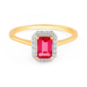 Anillo de Oro con Halo de Diamantes y Piedra Central Rectangular Rosa - Product Image 3