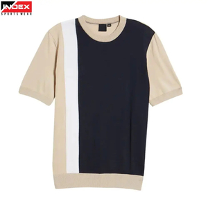 Camiseta de punto de manga corta con cuello redondo para hombre INDEX, diseño casual oversize con bloques de color y ribete en contraste, ajuste regular. - Product Image 1