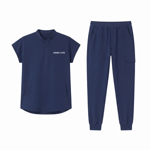 Ensemble de blouses et pantalons unisexes Hawk Eye bleu marine en coton et polyester tricoté – Tenue d'hôpital confortable et respirante - Product Image 1