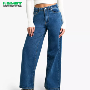 Premium Women Denim Pants High Waist Straight Leg Jeans Classic Blue Wash Stretch Denim Trousers Lady Trousers - Product Image 1
