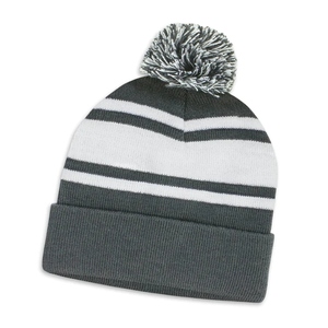 Custom Logo Striped Beanie <b>Hat</b> Unisex Winter Knitted <b>Pom</b> <b>Pom</b> Adult 56-58CM - Product Image 3