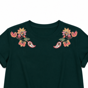 Camiseta de Mujer 100% Algodón Orgánico, Estampado Floral Paisley, Corte Holgado, Manga Corta, Casual, Ecológica, Fabricante OEM ODM - Product Image 5
