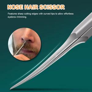 Ensemble de ciseaux pour poils nasaux en acier inoxydable, outil de coupe de précision pour la coupe des poils du nez, des sourcils et du visage, 5 couleurs disponibles - Product Image 2