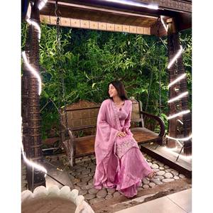 Fancy Silk Salwar Kameez <b>Top</b>-Bottom and Dupatta with Zari & Sequins Embroidery Work Size XL for <b>Weddings</b> - Product Image 2
