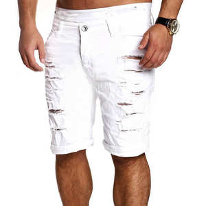 กางเกงยีนส์ขาสั้นผู้ชายสไตล์ลำลอง สีน้ำเงิน ดำ ขาว ขาดรุ่ย แต่งขอบ  สำหรับฤดูร้อน - Product Image 4