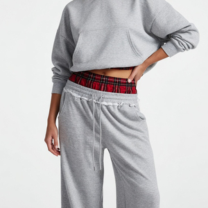 Pantalones de chándal anchos de cintura superpuesta Glory para mujer, de algodón, informales, holgados, para descansar, venta al por mayor, OEM - Product Image 3