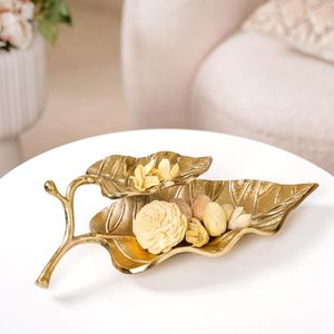 Plateau en métal doré, fait main, sculpté, double section, pour service décoratif et cadeaux - Product Image 5
