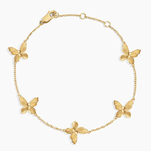 Pulsera de cadena con dijes de diamante de punta compartida y mariposa acanalada - Product Image 2