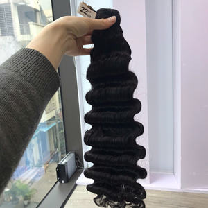 Extensions de cheveux crus de luxe vietnamiens à vagues profondes noires soyeuses Type de tissage de cheveux pour les perruques avant en dentelle pour femmes - Product Image 4