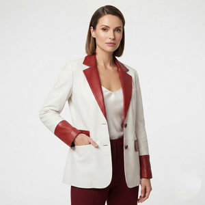 Women Long Sleeve <b>Leather</b> <b>Blazer</b> Coat Ladies Side Pockets <b>Leather</b> Women's Office Wear <b>Leather</b> Coat - Product Image 1