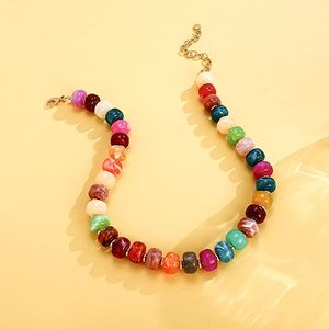 Colorful Beaded Statement Boho <b>Summer</b> Beach Chokers Necklace Heart Pendant Pink Green Yellow Brown Fashion Jewelry - Product Image 2
