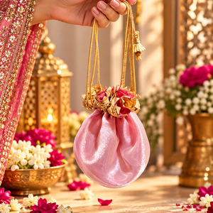 Beautiful Round Potli Bags Gotta Work Potli Bags Small Open Round Potli Bag ,<b>jewellery</b> Gift Bags for Wedding Party, Hldi Favors - Product Image 6