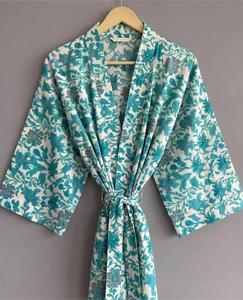Robe kimono en coton respirant à imprimé numérique, col en V, fermeture à cordon, robe de bain florale pour femmes, robe décontractée légère - Product Image 5