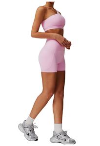 Femmes une épaule Fitness soutien-gorge taille haute Shorts 2 pièces Yoga entraînement ensemble léger sans couture Biker Shorts Gym Yoga 2026 - Product Image 4