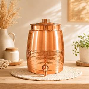 Pot à eau en cuivre pur, Matka indien artisanal gravé de motifs floraux, récipient à boisson avec robinet en laiton, 5L - Product Image 3
