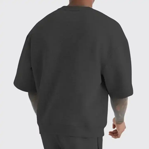 T-shirt en coton surdimensionné pour homme, manches courtes, col rond, couleur unie, style streetwear décontracté, respirant, coupe jersey, logo imprimé sur le devant - Product Image 2