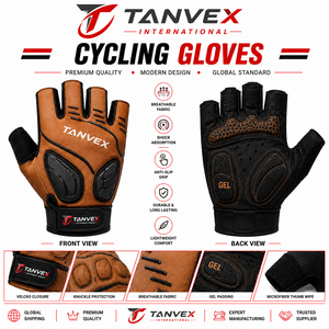 Gants de cyclisme TANVEX Racing, demi-doigts, en Spandex/Polyester, avec rembourrage en gel, respirants, antidérapants, fermeture auto-agrippante, unisexe - Product Image 6