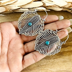 Latest Design Tribal <b>Wing</b> Hoop <b>Earrings</b> Boho Brass Jewelry Women Silver Plated Turquoise Geometric Design [Wholesale/OEM/ODM] - Product Image 6