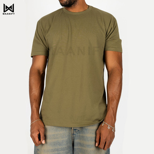 เสื้อยืดวินเทจสีเขียวมะกอกฟอกกรด ทรงโอเวอร์ไซส์ สตรีทแวร์ ผ้าหนา คอริบหนา  ไม่มีลาย พิมพ์ลายได้ตามสั่ง MAANIFY - Product Image 1