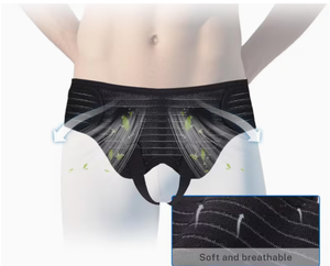 Shorts de compression noirs respirants pour hommes avec protection de la zone inguinale pour l'entraînement de boxe, protection inguinale pour la boxe, protection inguinale pour le kickboxing - Product Image 1