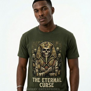 Fabricante de Camisetas Personalizadas al por Mayor, Camiseta de Algodón Verde Oliva para Hombre con Estampado de Calavera de Faraón Egipcio, Ropa Urbana con Diseño de la Maldición Antigua - Product Image 1