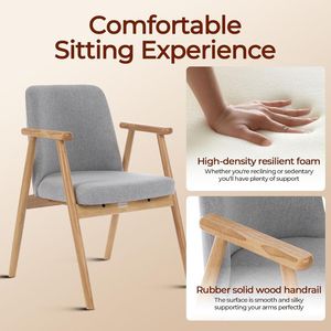 Chaise de salle à manger moderne en bois, fauteuil rembourré en tissu beige avec pieds en bois massif pour restaurant, salle à manger, salon, maison - Product Image 6