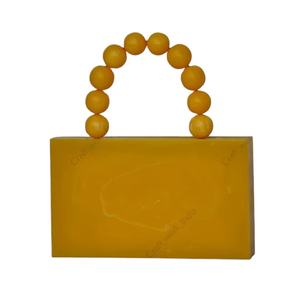 กระเป๋าคลัทช์เรซิ่นสีเหลืองทำมือ พร้อมหูหิ้วประดับลูกปัด หรูหราสำหรับงานเลี้ยงตอนเย็น งานแต่งงาน กระเป๋าถือสำหรับผู้หญิง - Product Image 1