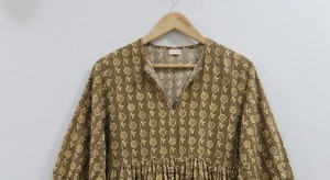 Robe midi en coton imprimée à la main pour femmes, style bohème, florale, décontractée, coupe ample, respirante, style indien fait main - Product Image 4