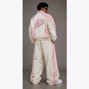 Conjunto Deportivo para Hombre en Rosa y Blanco con Bloques de Color, Chaqueta Cortavientos con Cierre Completo, Corte Holgado, Estilo Urbano, con Bolsillos Laterales y Estampado por Sublimación - Product Image 5