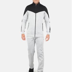 Conjunto Deportivo Premium para Hombre |   Chándal con Paneles en V en Negro Obsidiana y Gris Jaspeado |   Conjunto Deportivo Urbano con Cierre para Entrenamiento en el Gimnasio - Product Image 1