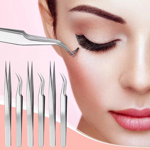 Pinces à cils pour extensions, lot de 2 (droites et courbées), pinces à sourcils, pour cils personnalisés, ensemble en acier inoxydable, meilleures ventes - Product Image 5