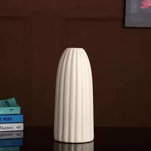 Vase de table en céramique artisanale côtelée blanche, moderne, minimaliste, écologique, largeur 4-8 pouces, hauteur 8-16 pouces, décoration intérieure - Product Image 1