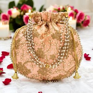 HOW EMBROIDERED BEADED DRAWSTRING Potli Bag Evening Party Handbag Bridal <b>Wedding</b> Purse Jewelry Cosmetics Packaging - Product Image 1