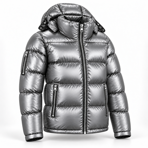 Shiny <b>Quilted</b> Winter Jacket Mens Hooded Puffer Coat Padded Outerwear High Neck Zipper Pockets Casual Urban Cold Weather Clothing - Product Image 2