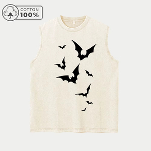 Débardeur Homme Nouvelle Qualité Imprimé Chauve-souris Simple Rétro Lavé Gilet Décontracté Été Coton Pur Épais Sans Manches Tendance - Product Image 2
