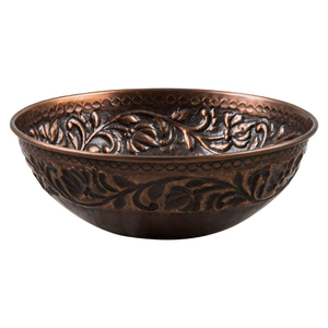 Bol en cuivre sculpté à la main, design floral vintage, bol de service en métal, vaisselle décorative, bols de service en cuivre - Product Image 1