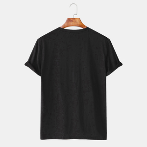 T-shirt blanc à manches courtes pour homme avec motif ananas brodé, coupe classique, col rond, style décontracté, 100 % coton jersey tricoté - Product Image 2
