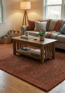 Tapis d'intérieur en laine tuftée à la main de qualité supérieure, couleur brun rouille, antidérapant, motif abstrait, pour salon, fabriqué en Inde - Product Image 3