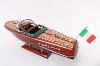 Modelo de Lancha Italiana Riva Ariston Pequeña de 25 cm, Hecha a Mano en Madera Pulida y Pintada, Arte Folclórico, Decoración de Mesa, Ideal para Regalo o Souvenir