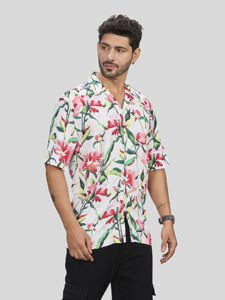 <b>Men's</b> Floral Print Full Sleeve <b>Hawaiian</b> <b>Shirt</b> Single Button Turn Down Collar Casual Viscose Rayon Breathable Eco Friendly Wear - Product Image 3