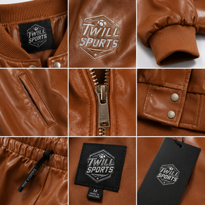 Twill Sports Women Brown PU Leather Tracksuit Full Sleeve Button Up Collar Drawstring <b>Pants</b> Sporty Leather Tracksuit Set - Product Image 5