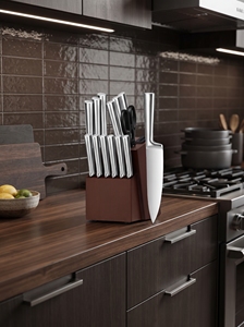 Bulk Wholesale 14 PCS Kitchen Knife Set All‑Stainless‑Steel Handle Knife <b>Block</b> Set <b>Wooden</b> <b>Block</b> with Built‑in Sharpener - Product Image 3