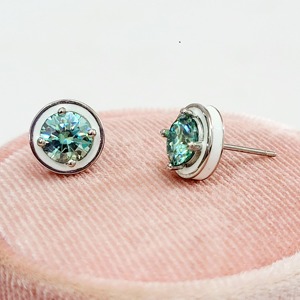 Custom Made Round Cut <b>Blue</b> Green Moissanite <b>Stud</b> In 925 Sterling Silver Color Diamond <b>Earrings</b> For Womens Fashion At Low Price - Product Image 1