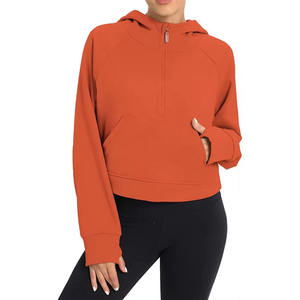 Sweat-shirts et sweats à capuche pour femmes en coton épais 450 GSM, à fermeture éclair quart, imprimés ou unis, décontractés, avec logo personnalisé, OEM, vente en gros - Product Image 3