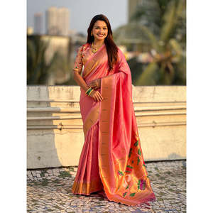 Sari tissé Paithani Zari rose pâle Elite Weaves 650g Indien et pakistanais en stock - Product Image 5