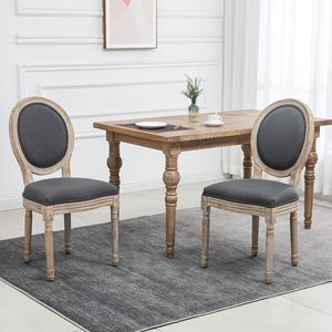 Sillas Laterales Tapizadas en Lino Francés para Comedor, Juego de 2, Gris - Product Image 2