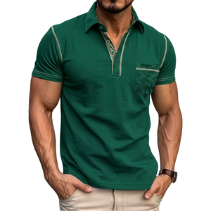 Polo Personalizado de Corte Ajustado para Hombre, Algodón y Elastano, Corte Musculoso, Manga Corta, Costuras en Contraste, Polo Casual de Golf con Bolsillo - Product Image 2