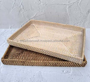 Plateau de Spa Rectangulaire en Rotin Vintage Décoration de Chambre Boho avec Technique Polie Sans Poignée Souvenir Style Amour Artisanat Naturel - Product Image 2