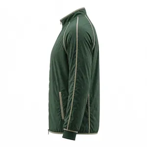 Veste de course coupe-vent verte pour homme, col montant, fermeture éclair, style décontracté, pour l'automne, coupe régulière, couleur unie, en polyester - Product Image 5